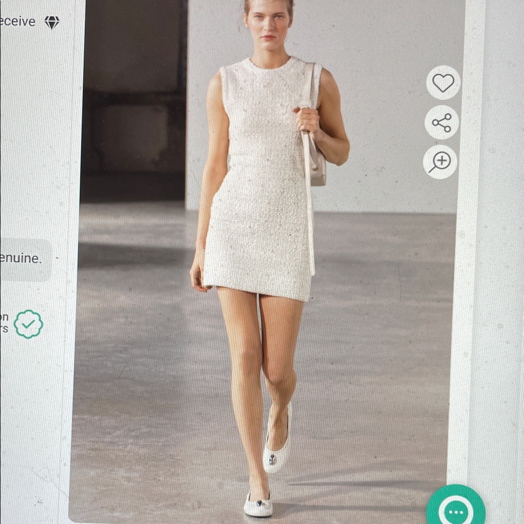 Zara Gold Fleck Pearl Adorned White Knit Sleeveless Mini Dress- Nwt